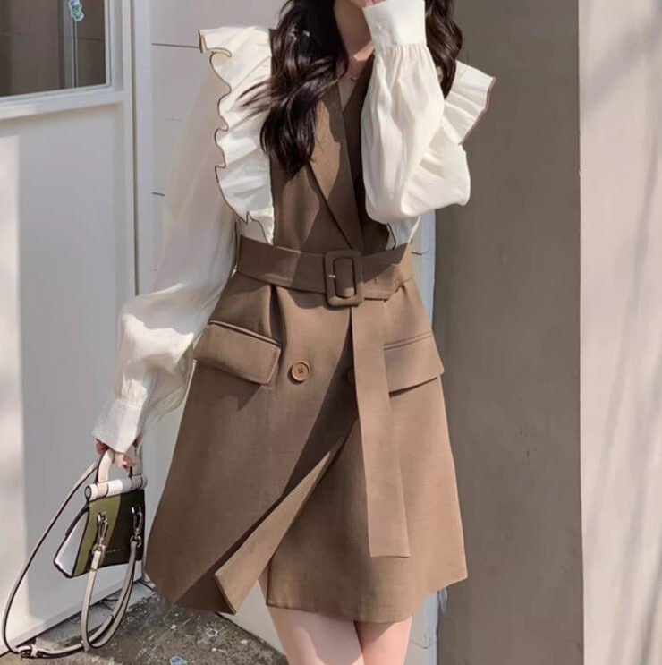 ワンピース ワンピドレス ひざ丈 長袖 ハイウエスト かわいい 大人可愛い きれいめ カジュアル 大人 上品 おしゃれ お洒落 かっこいい 大人女子 ラブリー キュート ガーリー 個性的 クール