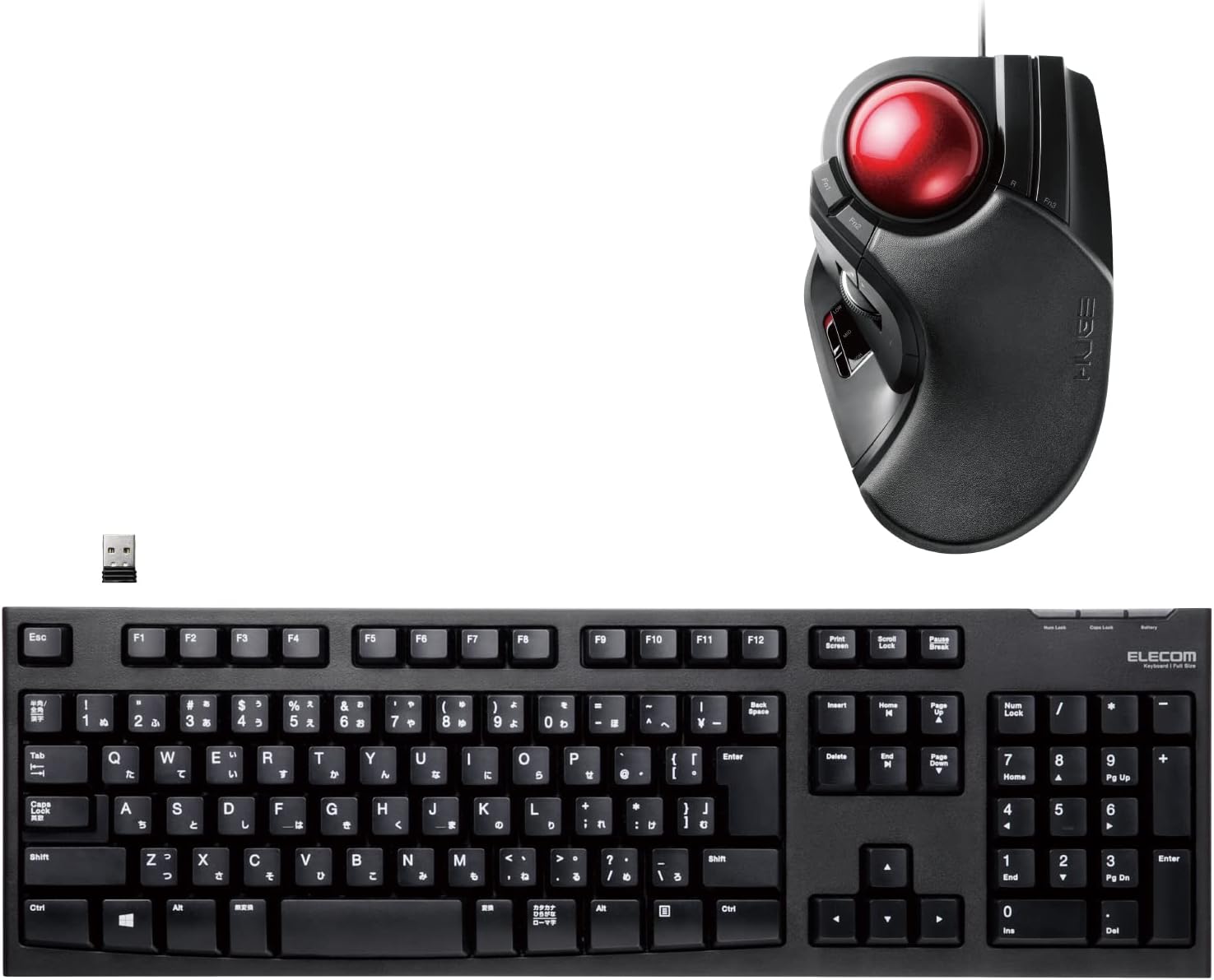 エレコム 2.4GHzワイヤレスフルキーボード TK-FDM063TBK & エレコム トラックボール(人差し指・中指操作タイプ) M-HT1URXBK セット