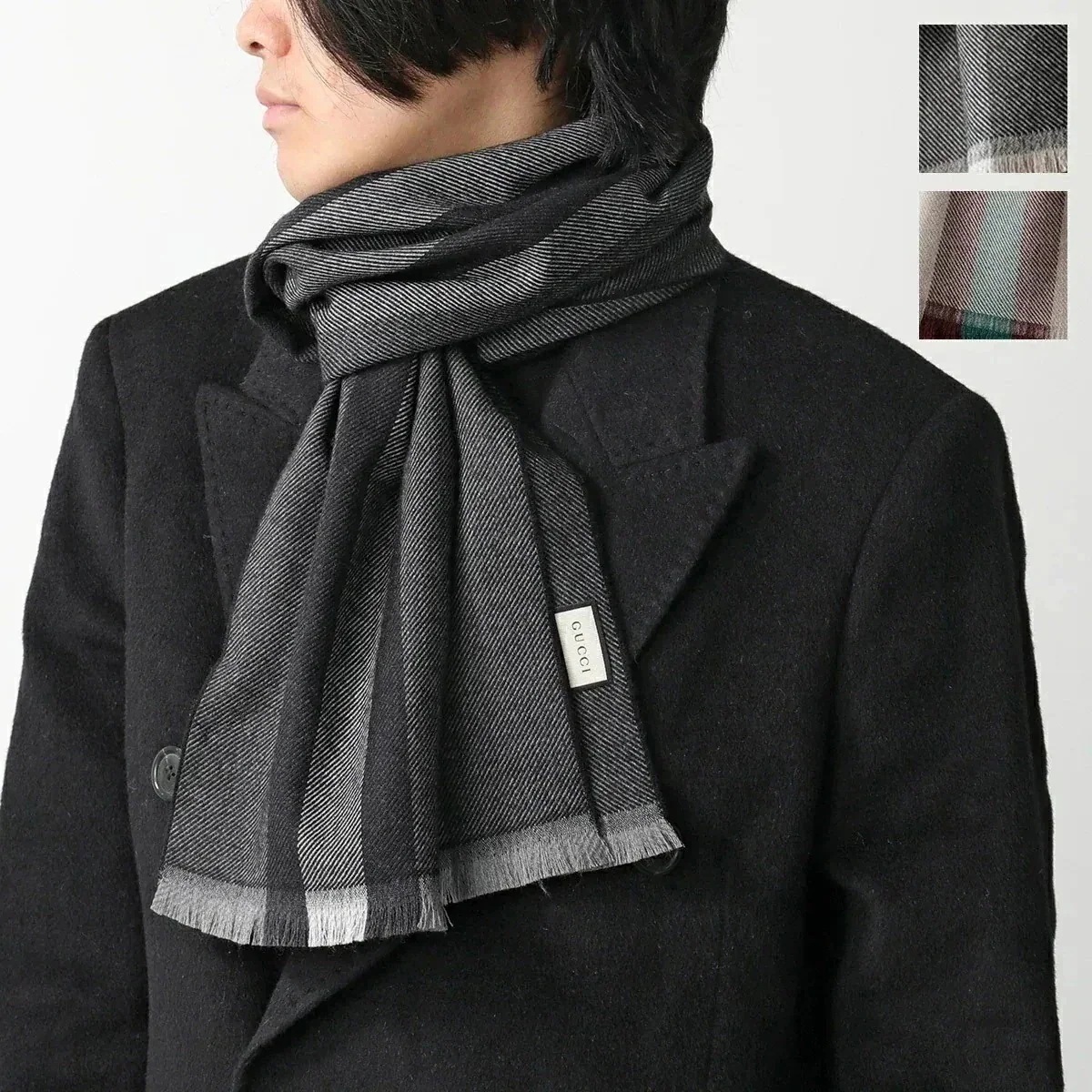 GUCCI グッチ マフラー 387574 4G200 メンズ ウール ストール フリンジ ストライプ カラー3色