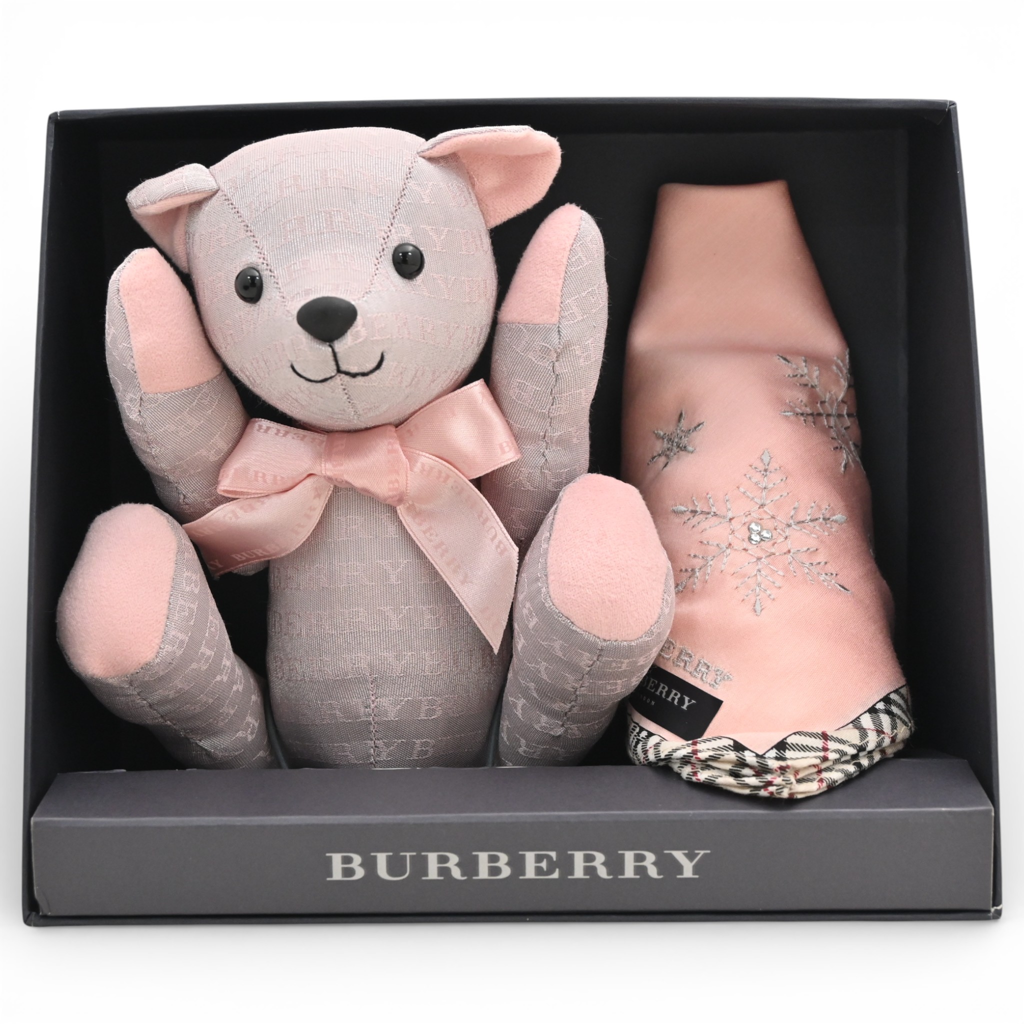 バーバリー ロゴ テディベア ぬいぐるみ ピンク ハンカチセット Aランク bb9604cb