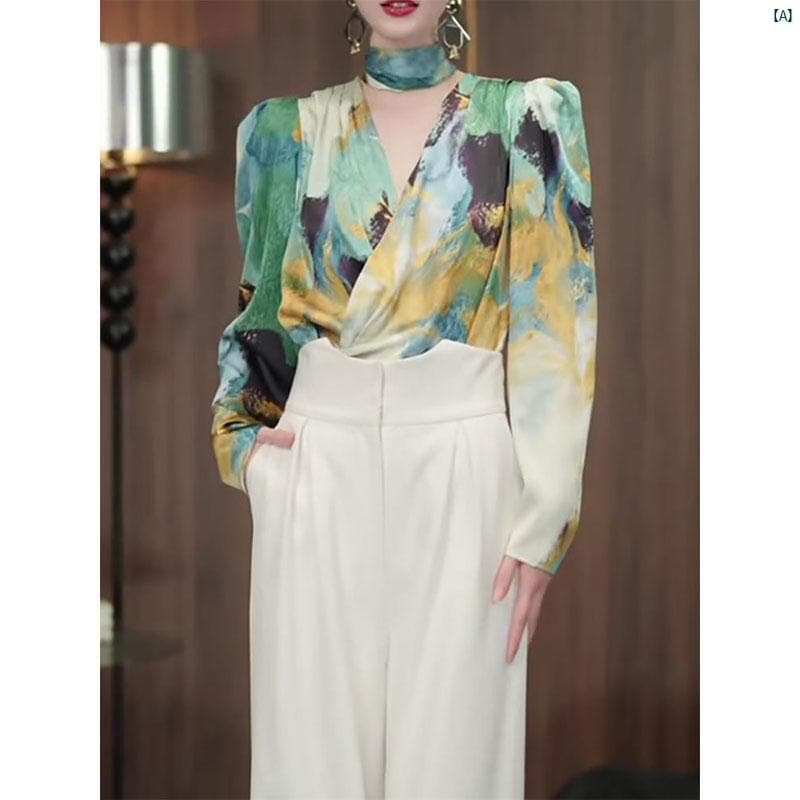 レディース ファッション オシャレ 綺麗 大歳 上品 フレンチ ハイエンド 軽量 高級 プリント トップス シャツ 初秋 小柄