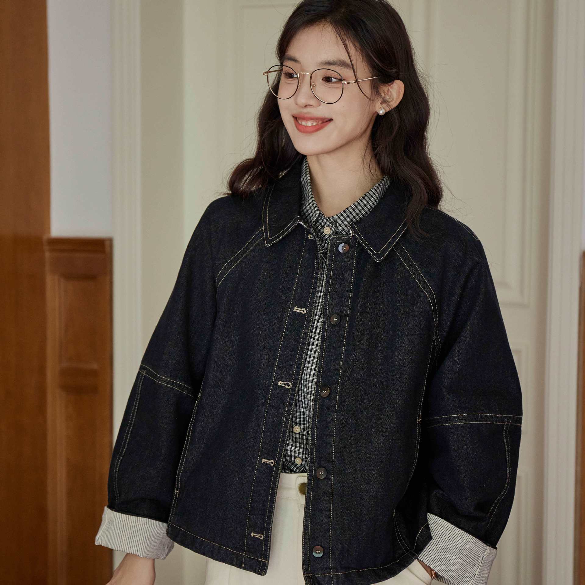 【急速発送】2025秋のゆったりデザイン感カジュアルデニムジャケット低身長デニムジャケットジャケット 韓国ファッション秋の万能アイテム