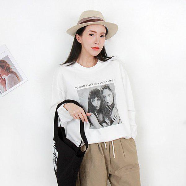 HスタイルPDガールズプリントTシャツ/ビッグサイズ/ロングTシャツ/スリットTシャツ
