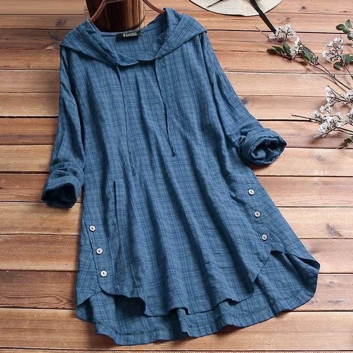 【激安セール中！】カジュアルチェック柄フード付き森ガールTシャツ