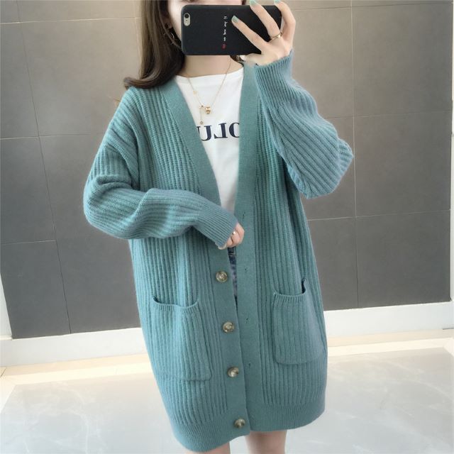 ニットカーディガン レディース ロング 大きいサイズ ざっくりトップス Vネック セーター 長袖 無地 羽織り 春 秋 緑 ベージュ 白 赤 黒