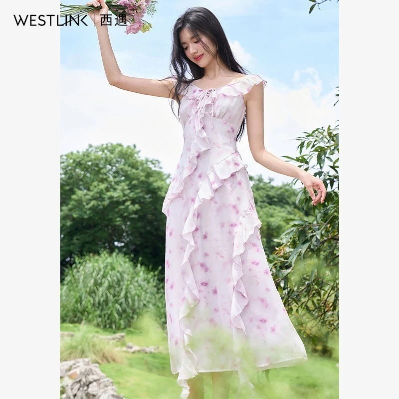 甘くて優しいティーブレークVネックワンピース レディース新作フリルエッジ薄型デザインワンピース パーティードレス パーティドレス ドレス ロングドレ パーティードレス 結婚式 二次会 ワンピース