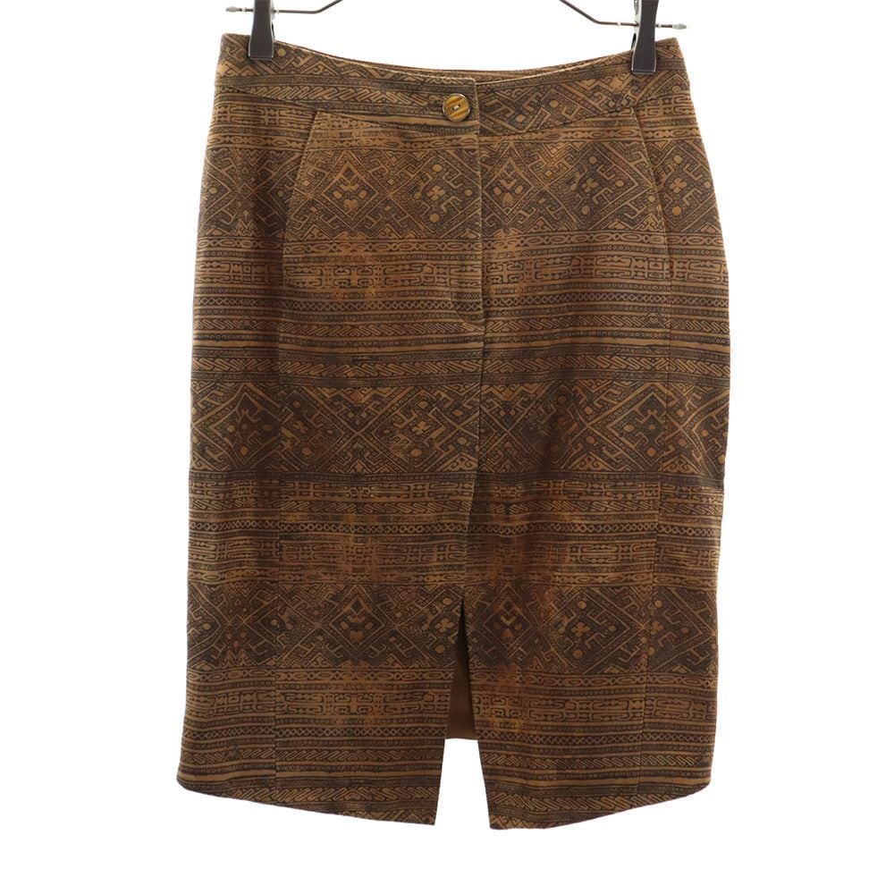 サルヴァトーレフェラガモ イタリア製 総柄 ミディ丈 タイトスカート 6 ブラウン系 Salvatore Ferragamo レディース