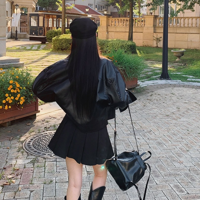 韓国の女性ファッション/ オーバーフィットポケットレザージャケット jk1111