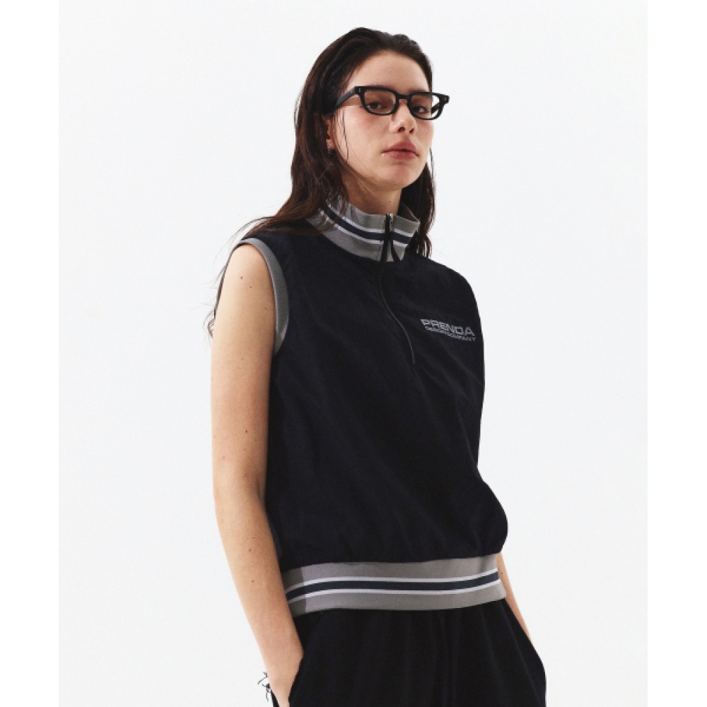 PRENDA ハーフジップアップナイロンベストブラック