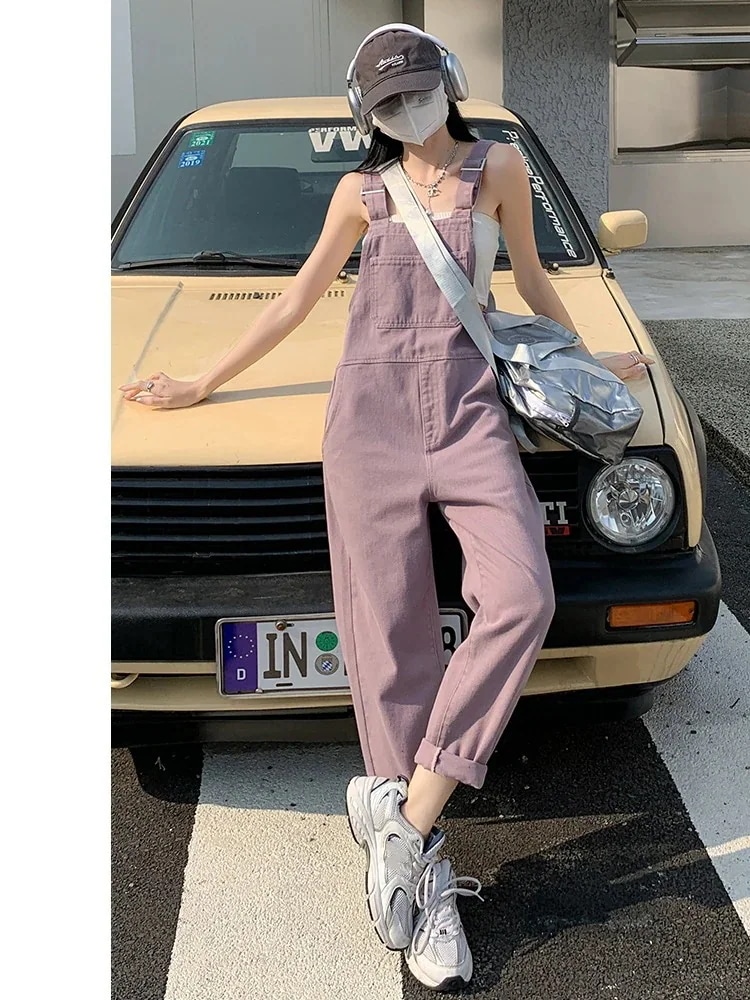 コーデ完成サロペット 韓国ファッション サロペット キャミソールノースリーブ ワイドパンツ サロペットスカート デニム ゆったり 着痩せ 百掛け スキニーデニムパンツ