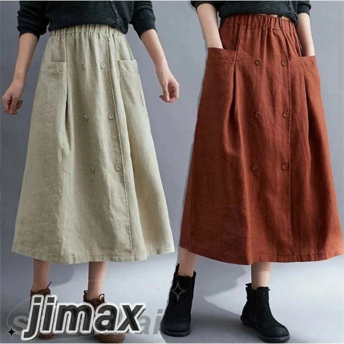 スカート レディース リネンスカート ロングスカート 春 夏 秋 綿麻風 綿 フレアスカート ミモレ丈 ボトムス ウェストゴム 大人 きれいめ 洗える 通勤 綿麻混　綿麻風 リネン リネンスカート