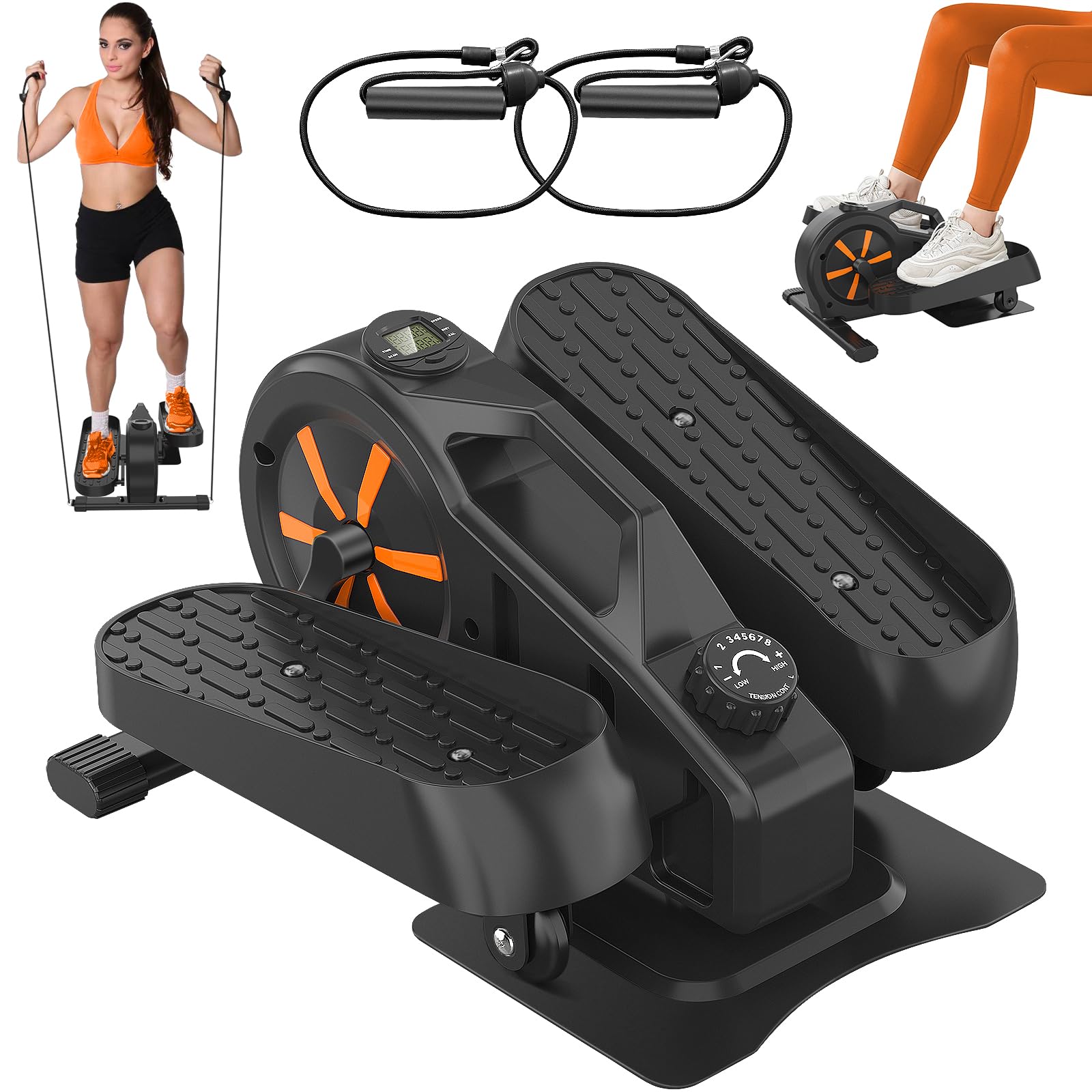 静音ステッパー マグネット負荷式 電源不要 座っても立っても使える 踏み台昇降 脚トレーニング ラバーバンド付き 家庭用 フィットネスマシン ダイエット器具 コンパクト設計 日本語説明書付き