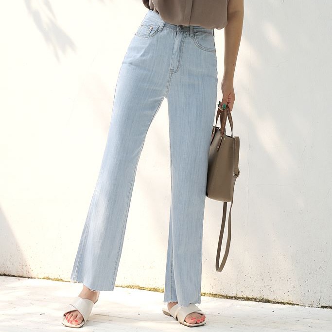 (S-L)[韓国ファッション]カットオフ裾 ワイドデニム