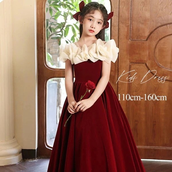 コストパフォーマンスドレス 子供 ピアノ 発表会 ピアノ発表会 中学生 ワンピース 女の子 ロングドレス 結婚式 ジュニア ピアノ発表会ドレス コンクール 袖付き パーティードレス イブニングドレス