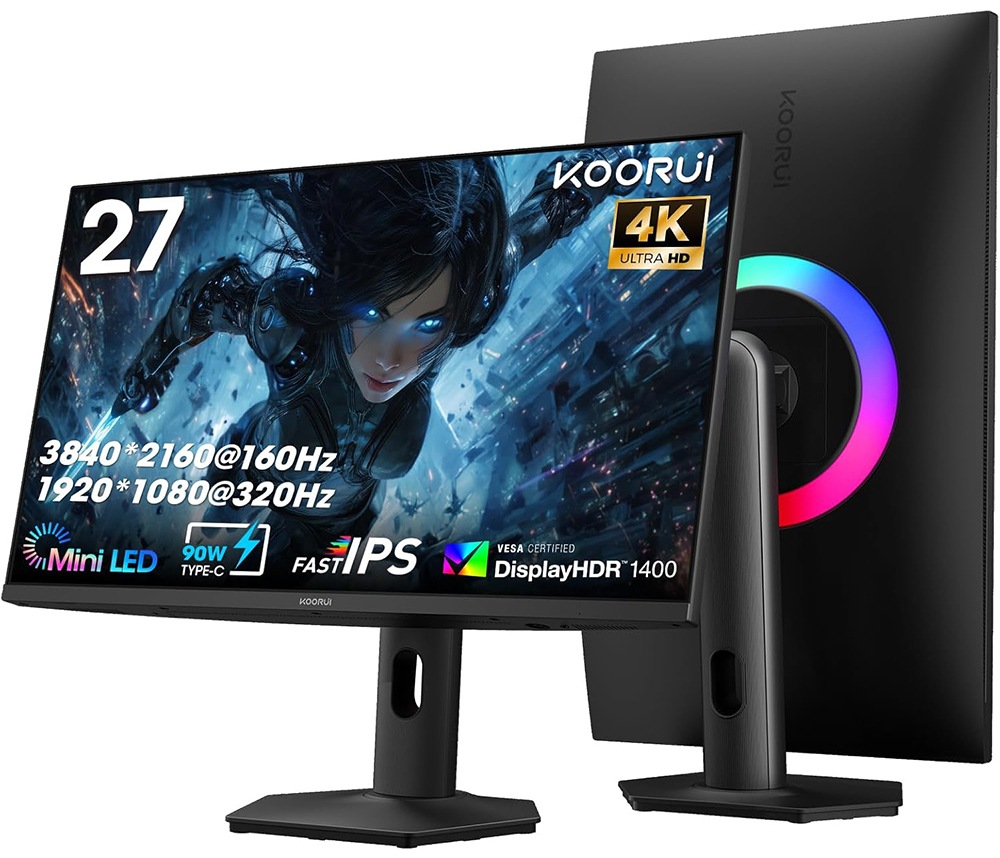 KOORUIクールイ ゲーミング液晶ディスプレイ(27型/Fast IPS/4K UHD 3840×2160/320Hz/1ms/HDR1400/HDMI2.1/DP1.4/USB Type-C/V