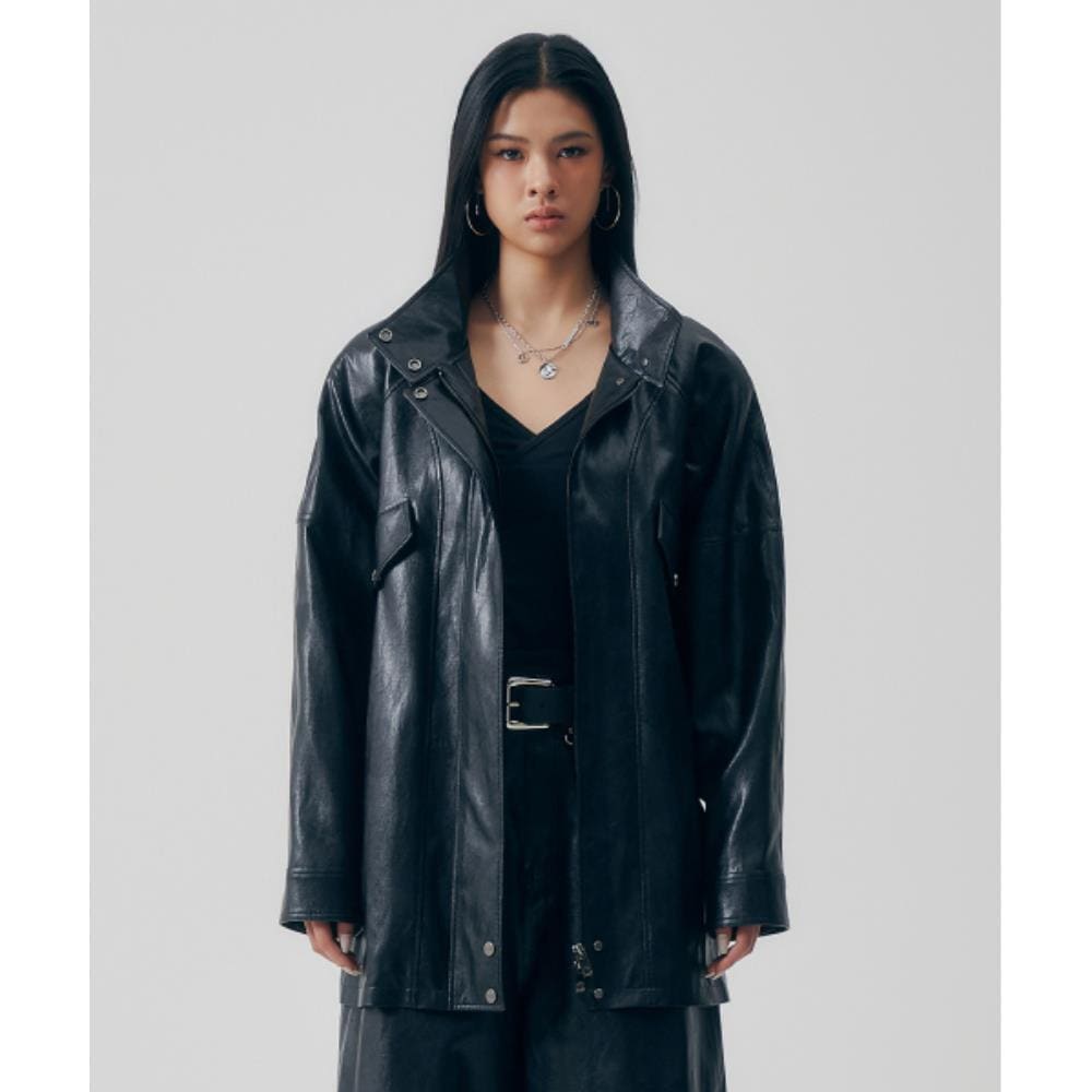 TREEMINGBIRD Distressed Leather Setup Jumper Black TM2