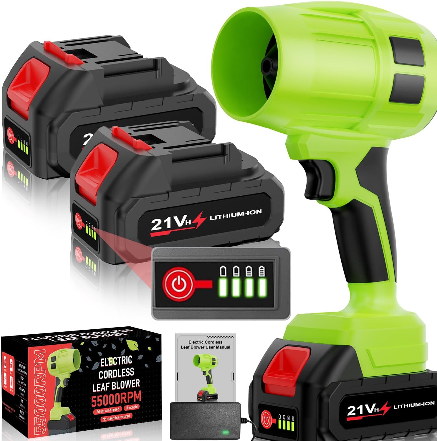 ブロワー 強力 洗車【新昇級版モデル 】PSE認定 残量表示 バッテリー 2個搭載 55000RPM マキタ電池互換 高速回転 無段階変速 軽量 コードレス ブロワー 80m/s大風速 最強 強力