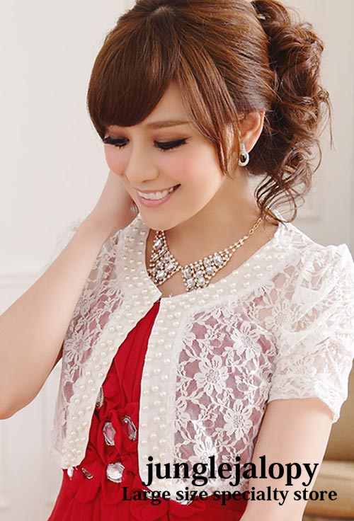 激安販売！送料無料 大きいサイズ　レディース　ビーズ付き　総花柄レース　ボレロ　カーディガン / おおきいさいず　大きいサイズの服　大きめサイズL-5LOK　レディース　大きいサイズ　ワンピース冬服