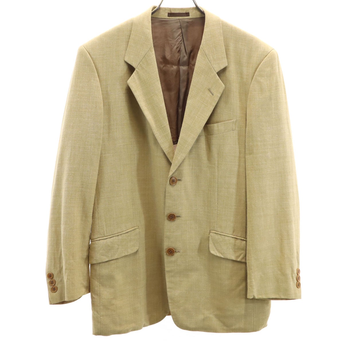 日本製 リネンブレンド テーラードジャケット M ベージュ ErmenegildoZegna メンズ 古着