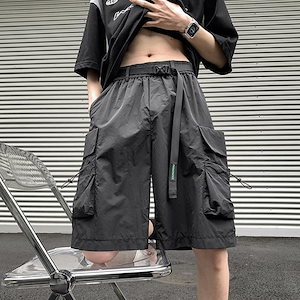メンズ サマー アメリカ ファッション 流行り 薄い ハーフパンツ ポケット カジュアル ブラック ショートパンツ