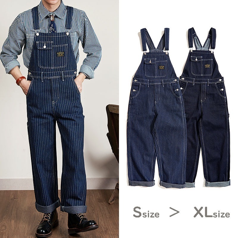 【3日間発送】即納ありオーバーオール サロペット メンズ おしゃれ パンツ ストライプ柄 ヒッコリー ストリート かっこいい カジュアル ファッション S-XL