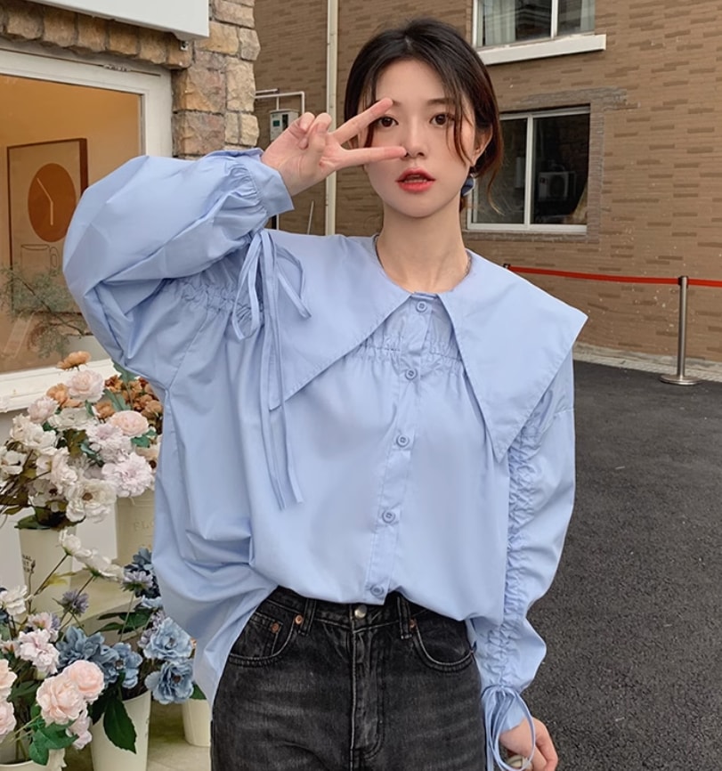 トップス デート モテアイテム シャツ ブラウス 襟付き コットン 大人可愛い きれいめ 上品 おしゃれ かっこいい 大人可愛い ラブリー キュート ガーリー クール モード系 セクシー エレガント