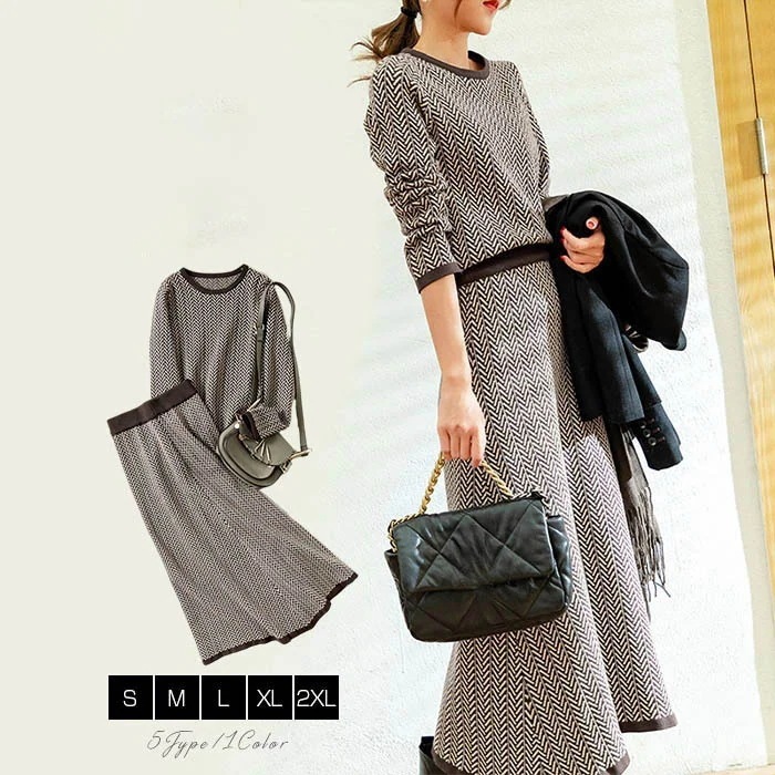 2025新作 気質 ニットセットアップ 着痩せ 体型カバー フリンジ レディース セットアップ ハイネック セーター トップス ロングスカート 二点セット 百掛け レディースファッション