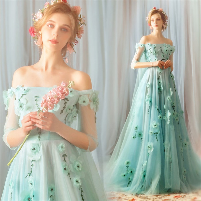 カラードレス 演奏会 カラードレス 緑 二次会ドレス 演奏会ドレス 結婚式 花嫁ドレス Aラインドレス ブライダル 前撮り 披露宴 演出服 コンサート イブニングドレス カクテルドレス パーティードレ