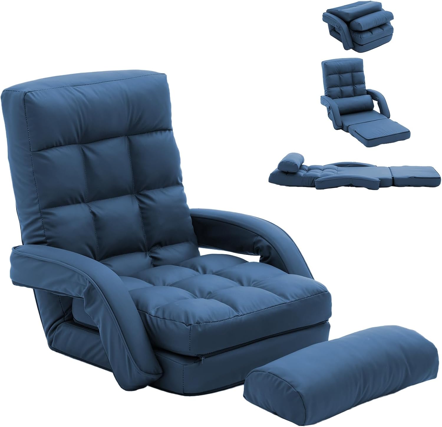 座椅子 ひじ掛け付き クッション付き リクライニング 14段階調節 4way ハイバック ふあふあ 脚置き フロアチェア 折りたたみ可能 幅約50cm 簡易ベッド ッション付き 背もたれ 6,048円