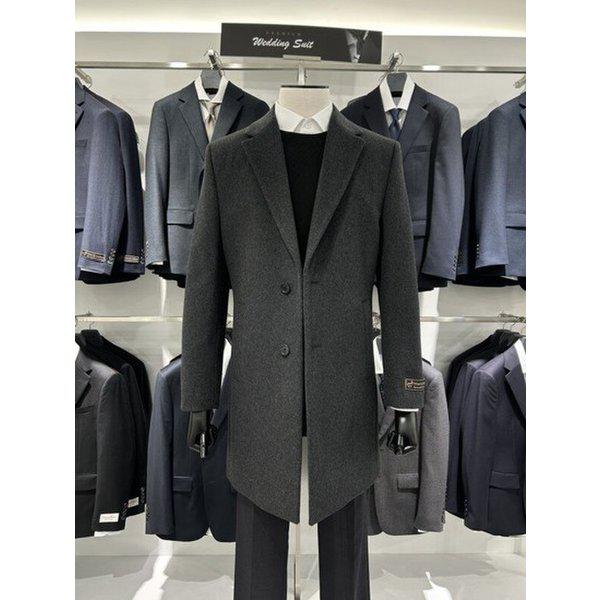 プレミアムカシミア＆ウール混紡チャコールチェスター基本コート