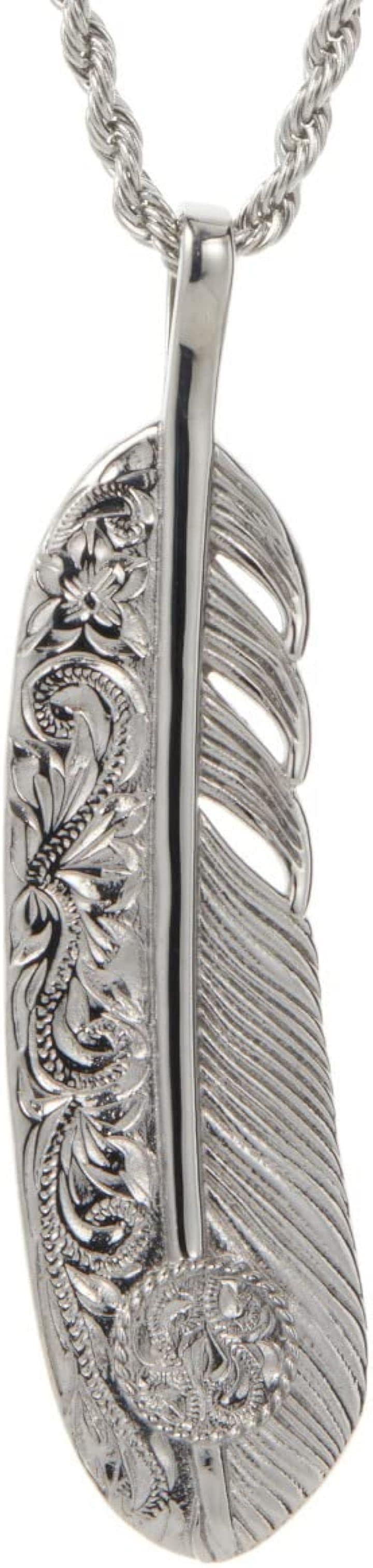 Piena ピエナサージカルステンレス316L ハワイアンジュエリー フェザー リバーシブル プルメリア スクロール ネックレス シルバーxシルバー(シルバーxシルバー 50cm)