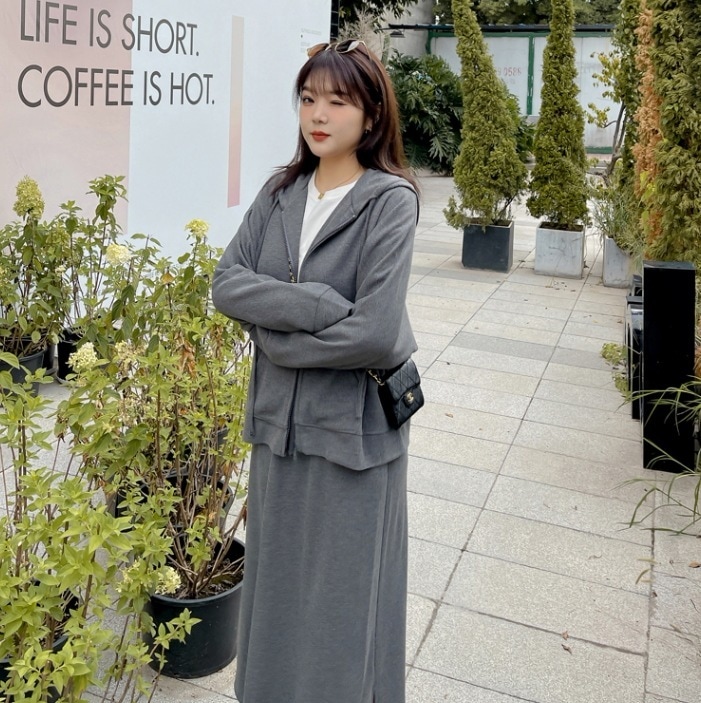 パーカースカートセットアップ カジュアルツーピース カジュアル2点セット スリット入りタイトスカート プラスサイズ トップス スカート 上着 スウェット ジャージ ロングスカート タイトスカート