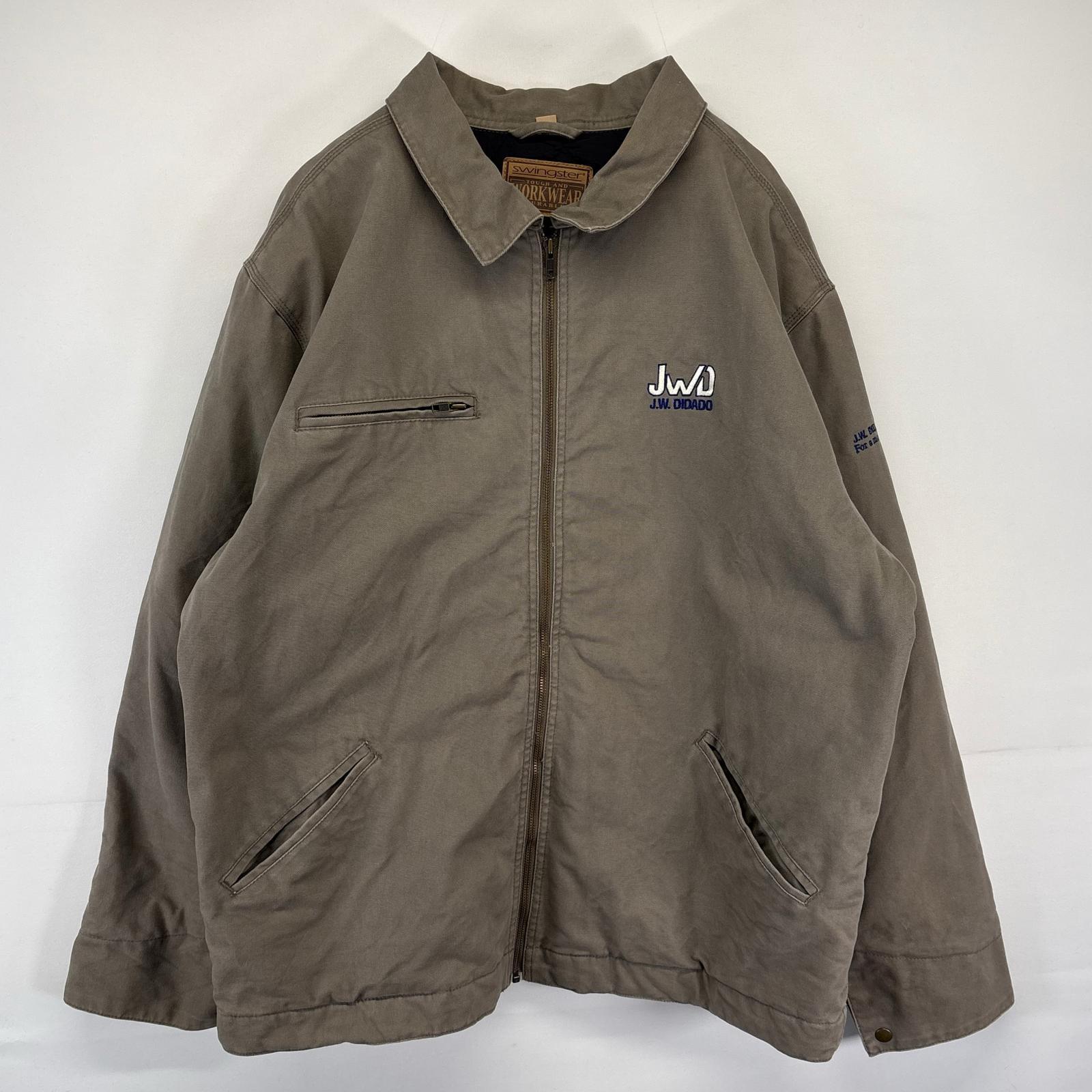 古着 スウィングスター swing ster ワークジャケット ダック フルジップ 大きいサイズ 企業ロゴ刺繍 中綿 2XL グレー系 メンズ