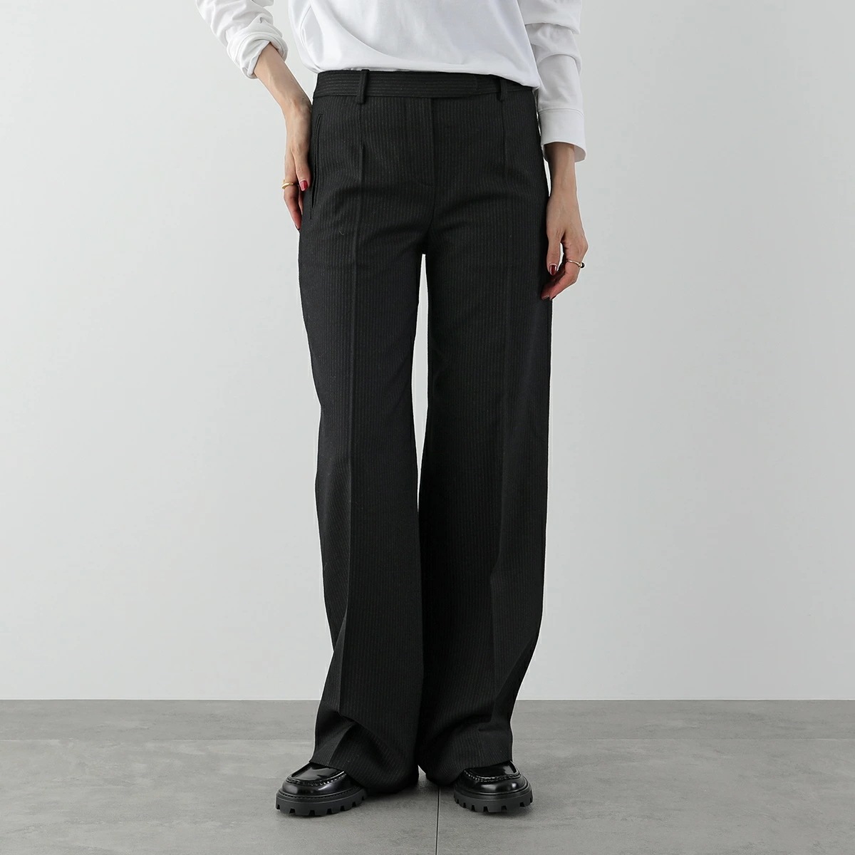 THE ROW ザ・ロウ パンツ BANEW PANT 7368 W2639 レディース テーラードパンツ ストライプ ローライズ バージンウール BMEロングパンツ