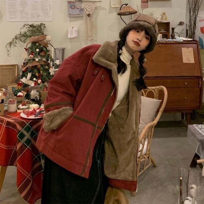 ムートンジャケット レディース ムートンコート レトロ 立ち襟 アウター 厚手 裏ボアジャケット EC333 7,255円