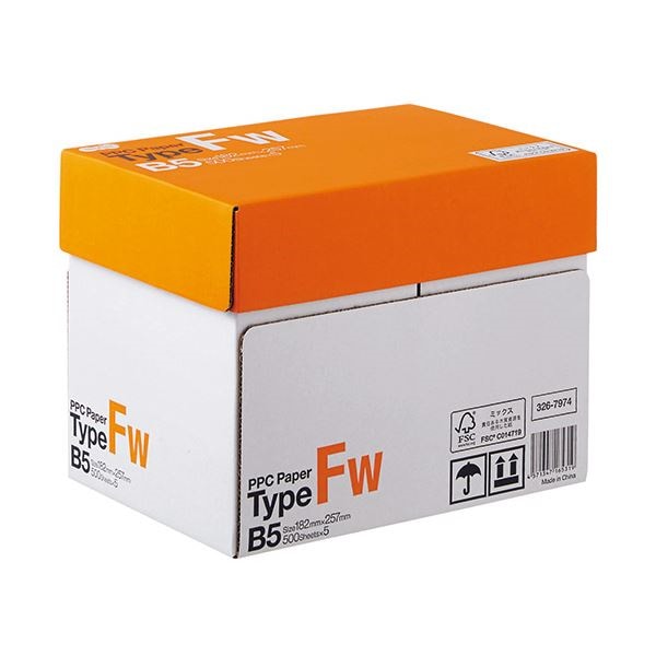 （まとめ） TANOSEE PPC PaperType FW B5 1箱（2500枚:500枚5冊） 5セット