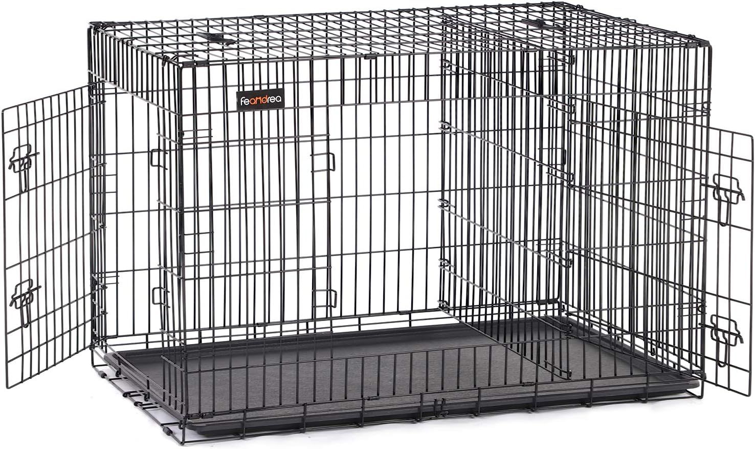 ペットケージ 犬 ケージ 中大型犬 仕切りドア付き 室内外兼用 122 x 74.5 x 80.5cm 引き出しトレー付き 折り畳み式 持ち手付き 移動便利 犬 ゲージ PPD48BK