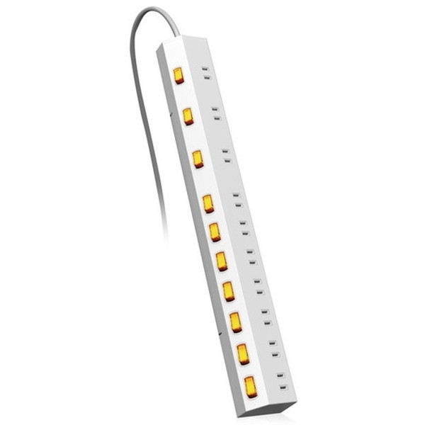 T-K7A-21025WH ホワイト 延長コード 電源タップ 2P 10個口 回転 個別スイッチ 2.5ｍ 雷サージ ほこりシャッター付 メーカー直送