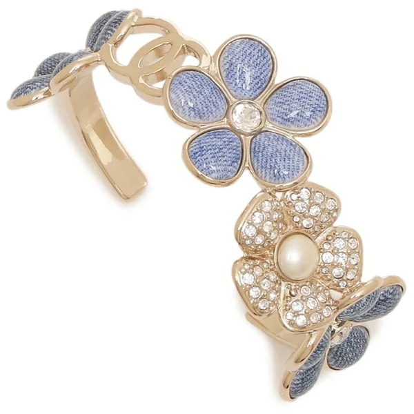 バングル ブレスレット デニム フラワーモチーフ 花 CCマーク ココマーク ゴールド ブルー ABG832 B22935 U5844