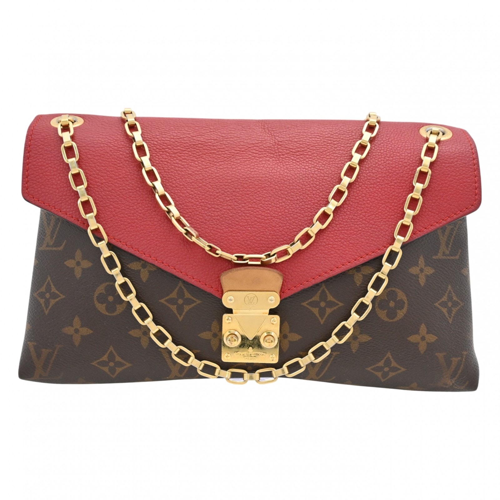 ルイヴィトン モノグラム パラスチェーン ショルダーバッグ レッド Aランク lv55123cc