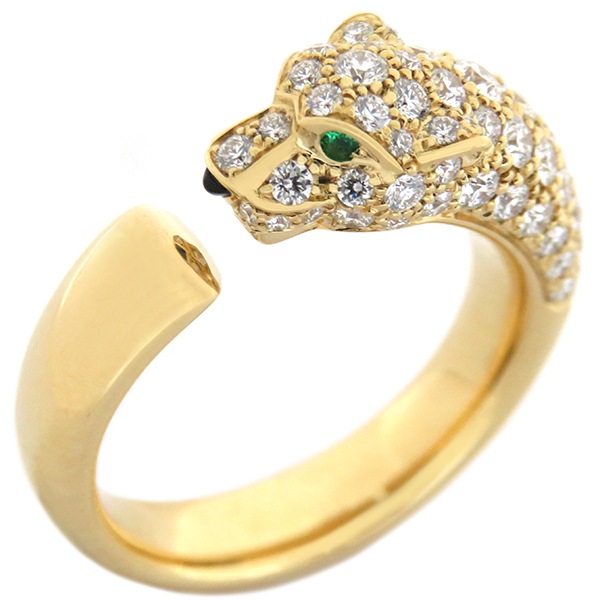カルティエ Cartier リング 指輪 パンテール ドゥ カルティエ K18YG ダイヤモンド エメラルド オニキス イエローゴールド #49(JP9) パンサー 750 18K 9号 N47658