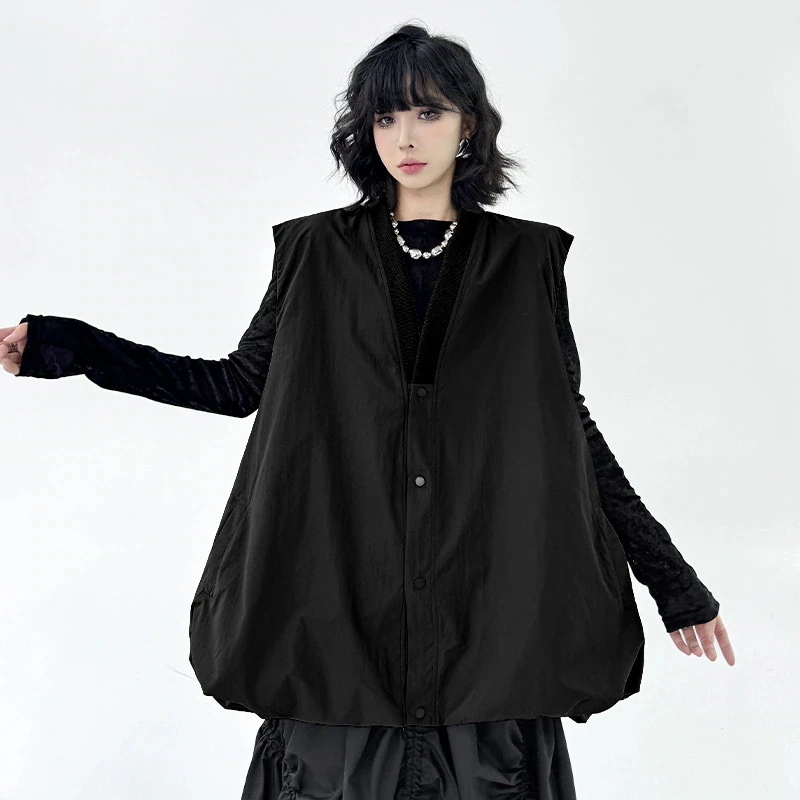 ベスト 25 新作 ファッション ゆったり 無地 Vネック ノースリーブ ウィンドブレーカー