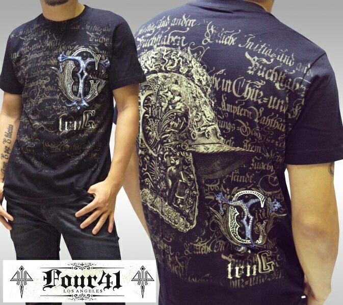 Four41 Los Angeles フォーフォーティーワン メンズ ラインストーン Tシャツ ブラック 01 スワロフスキー インポート セレブ safari サファリ 掲載 ブランド ストリート