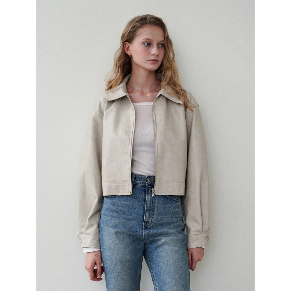 LOEIL アーバンクロップレザージャケットクリーム