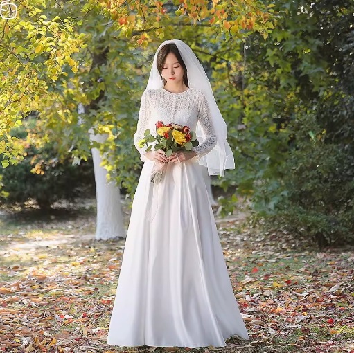 ドレス 衣装 ウエディングドレス 結婚式 披露宴 演奏会ドレス ステージドレス イブニングドレス ロング丈 長袖 ウエストマーク かわいい 大人可愛い きれいめ シンプル 大人 上品 おしゃれ