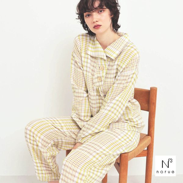 ナルエー パジャマ シュークリームガーゼRチェックパジャマ ルームウェア セットアップ 上下セット