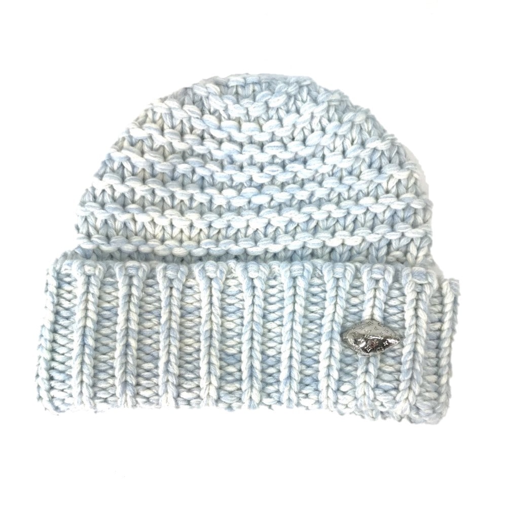 ニット帽 M70480 ロゴ メタルプレート ビーニー 帽子 ニット帽 ニットキャップ カシミヤ ライトブルー系