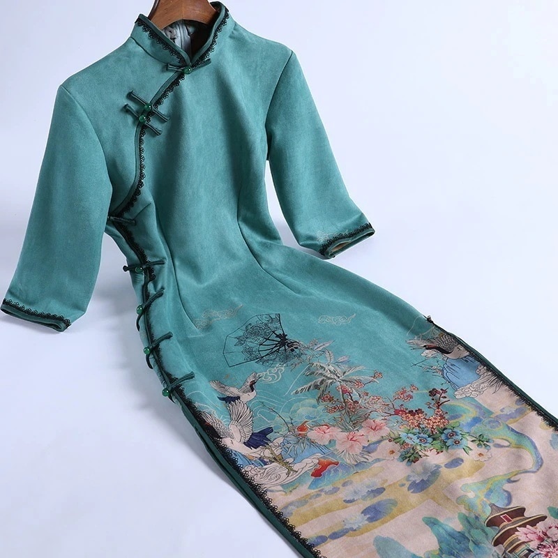 毎日着られる改良されたチャイナドレス若くてエレガントな新しいスタイルのドレス 母の日-0010422