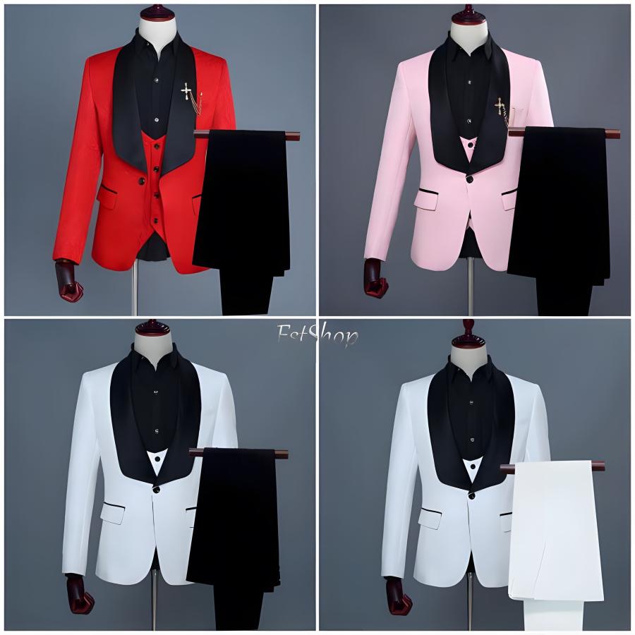 ハッピーハロウィン 新製品 最低価格 ステージ衣装フォーマルスーツ メンズ スーツセット ダンス衣装 カラースーツ舞台衣装ジャケット+パンツ+ベスト 上下3点セット スパンコール司会者1つボタン忘年