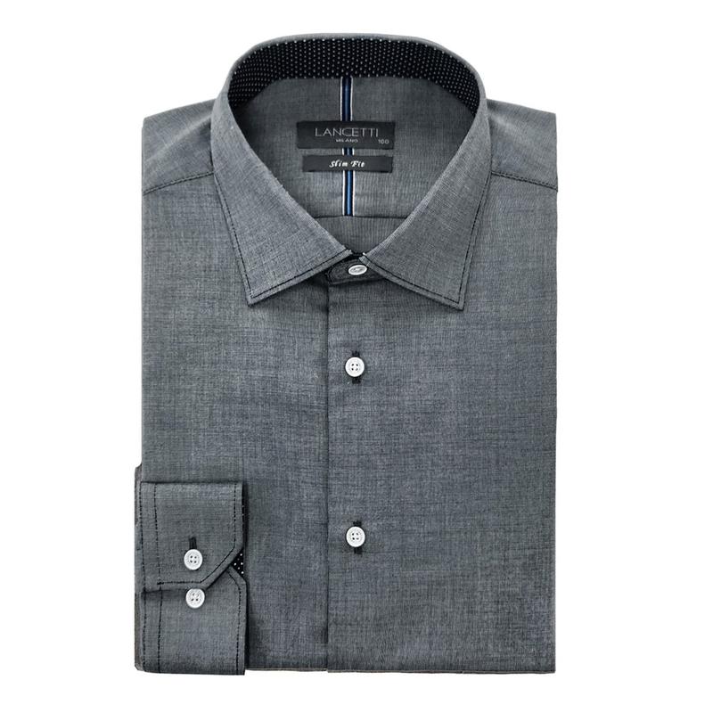 ヨークラインポイント配色スリムフィットブラックシャツ LYS6604BA